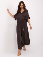 Ciemnobrązowe szerokie spodnie na lato Surie OCH BELLA 