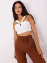 Hurt Brązowe materiałowe spodnie z wysokim stanem