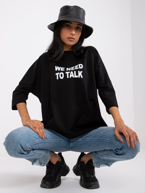 Czarna bluzka z napisami Olivia RUE PARIS