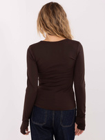 Brązowa dopasowana bluzka z długim rękawem 