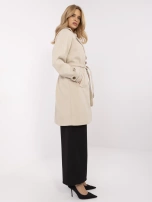 Beżowy damski płaszcz z wiązanym paskiem OCH BELLA