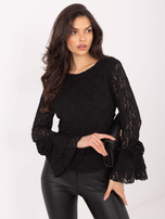 Czarna koronkowa bluzka z rękawem typu dzwon