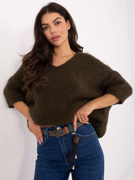 Khaki damski sweter z domieszką alpaki