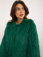 Hurt green women's fur jacket fastened with hooks.