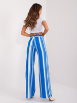 Hurt Ciemnoniebiesko-ecru materiałowe spodnie z paskiem