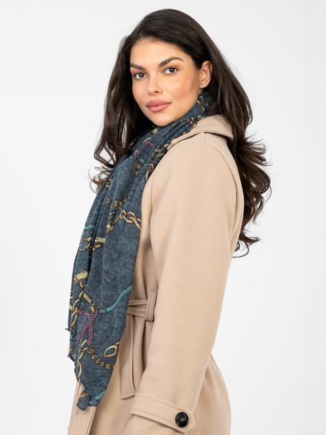 Ciemnoniebieska damska chusta z printem