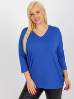 Hurt Kobaltbluse Plus Size Basic mit 3/4-Ärmeln.