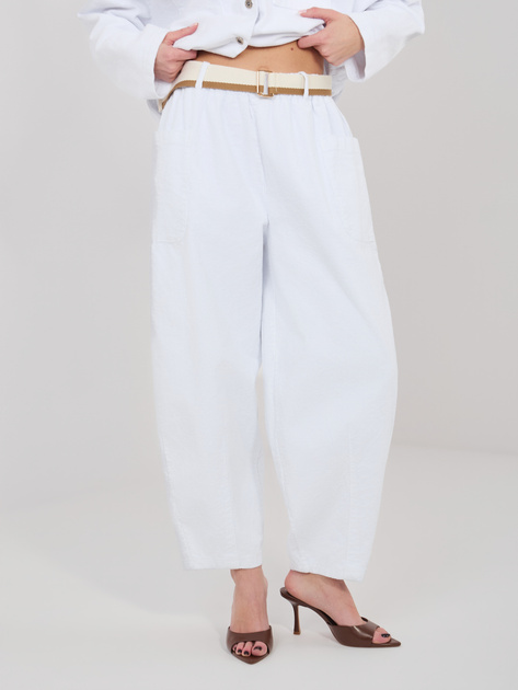Białe sztruksowe spodnie z paskiem RUE PARIS