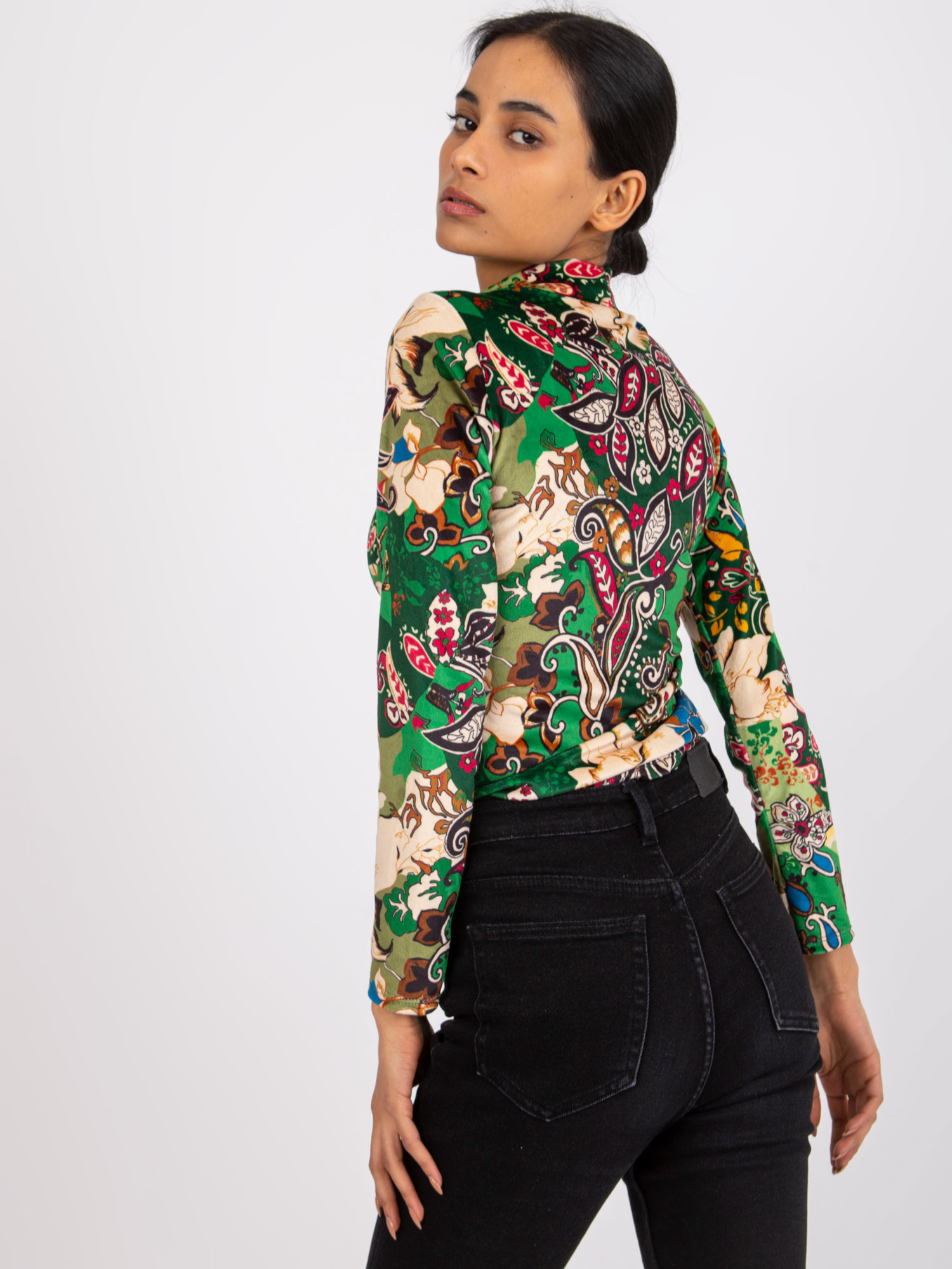 Green patterned blouse with velor Bologna