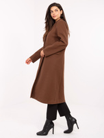 Brązowy długi płaszcz z jednorzędowym zapięciem