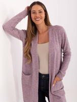 Ciemnoróżowy damski kardigan z kieszeniami 