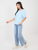 Jasnoniebieski t-shirt z okrągłym dekoltem RUE PARIS 