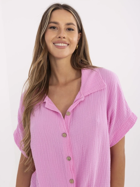 Różowa muślinowa koszula z kołnierzykiem