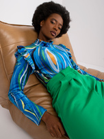 Niebieska welurowa bluzka z falbankami Lina 