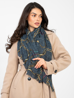 Ciemnoniebieska damska chusta z printem 