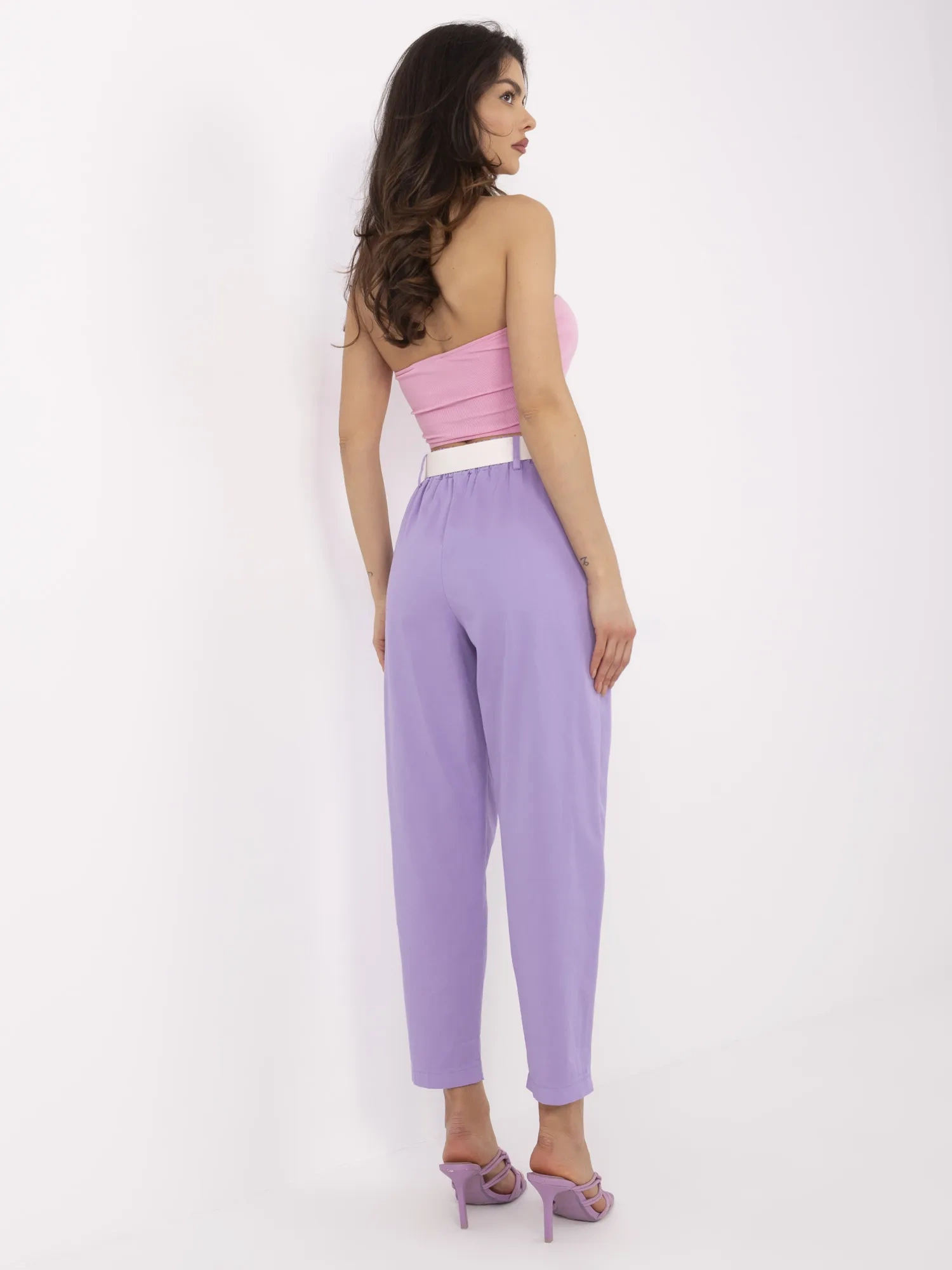 Hurt Lilac women's pants with a fabric belt.