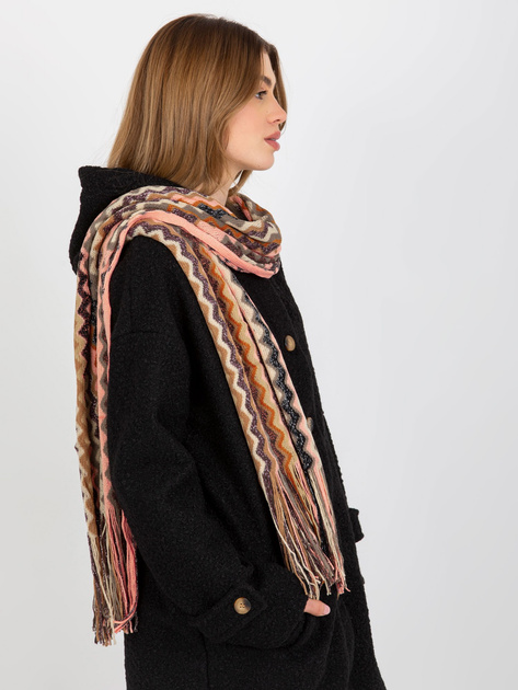 Hurtownia Jasnoróżowy wzorzysty szal z błyszczącą nitką