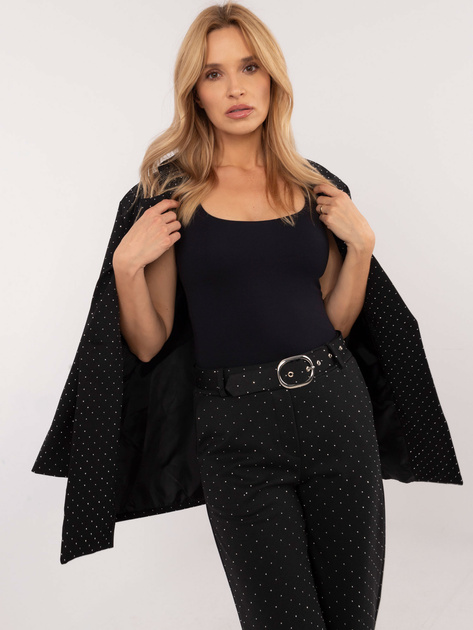 Hurtownia Czarne damskie spodnie materiałowe z paskiem