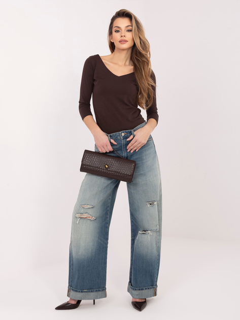 Czekoladowa dopasowana bluzka basic z bawełny RUE PARIS