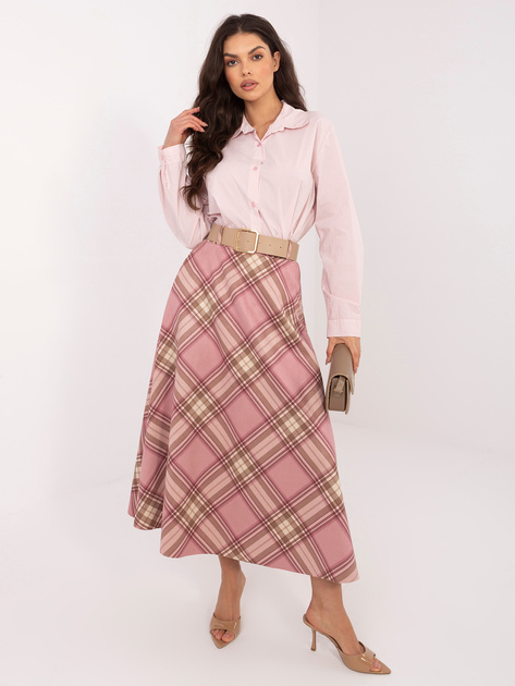 Różowa elegancka spódnica z paskiem