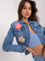 Hurt Niebieska kurtka jeansowa z aplikacjami