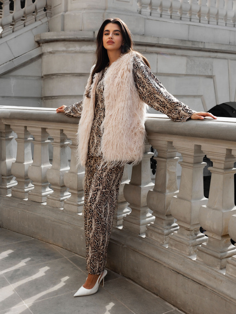 Hurt Beżowo-czarny komplet casualowy we wzory