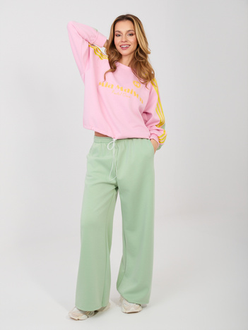 Pistacjowo-różowy komplet z szerokimi spodniami RUE PARIS 