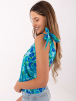 Zielono-niebieski luźny top z nadrukiem RUE PARIS 