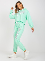 Miętowy komplet dresowy z bluzą z kapturem