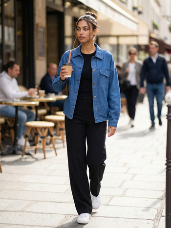 Niebieska jeansowa koszula ze ściągaczem na dole