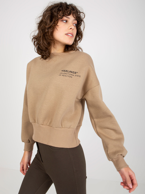 Hurt Ciemnobeżowa krótka bluza bez kaptura z okrągłym dekoltem