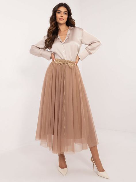 Hurt Camelowa tiulowa spódnica z gumką w pasie