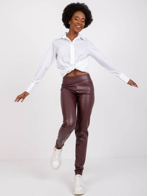 Ciemnobordowe legginsy ze skóry ekologicznej Briana RUE PARIS