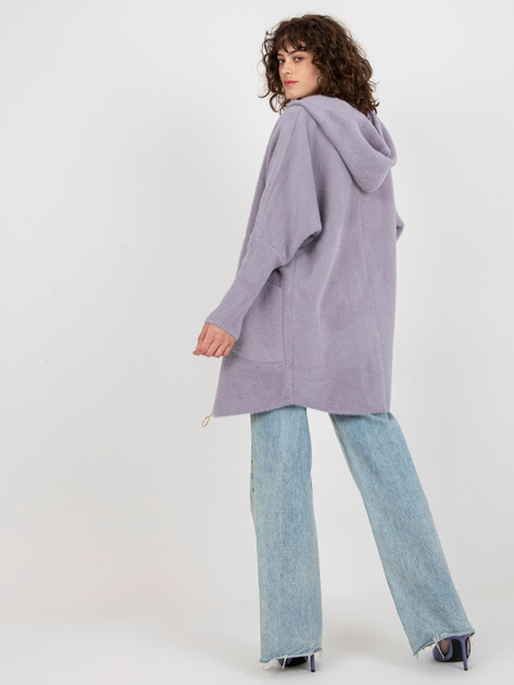 Hurt Jasnofioletowy damski płaszcz alpaka z kapturem