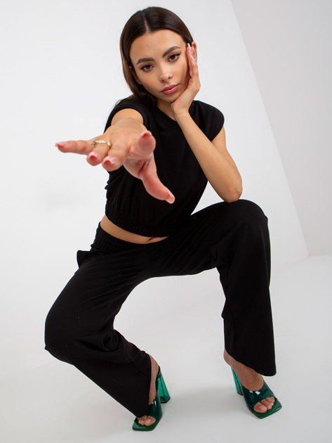 Czarny dwuczęściowy komplet basic z bawełny RUE PARIS