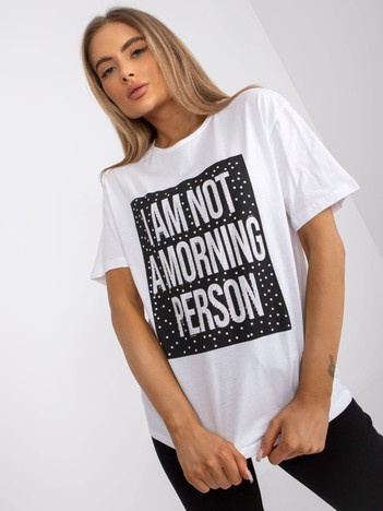 Biały t-shirt z aplikacją i krótkim rękawem