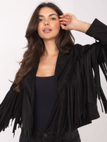 Czarna krótka kurtka z frędzlami RUE PARIS 