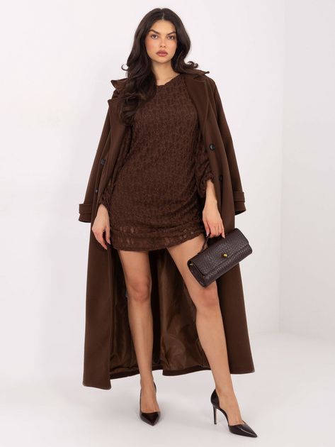 Czekoladowa koronkowa sukienka z drapowaniem