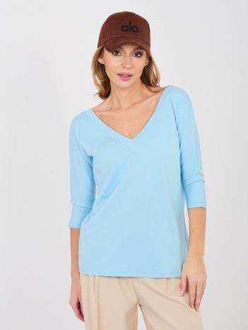 Pastelowa niebieska bluzka basic z bawełny RUE PARIS 