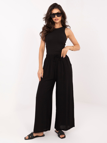 Czarne damskie spodnie palazzo z kieszeniami 