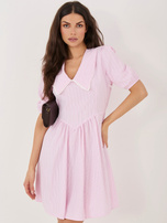 Light pink mini dress with wide stripes.