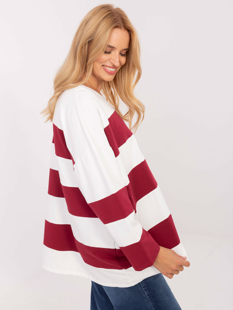 Ecru-bordowa bluzka oversize z długim rękawem
