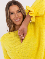 Hurt Żółty damski sweter oversize w jednolitym kolorze