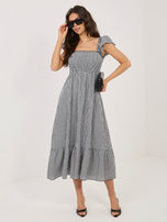 Black plaid midi dress.