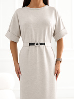 Beige midi dress made of knitwear.