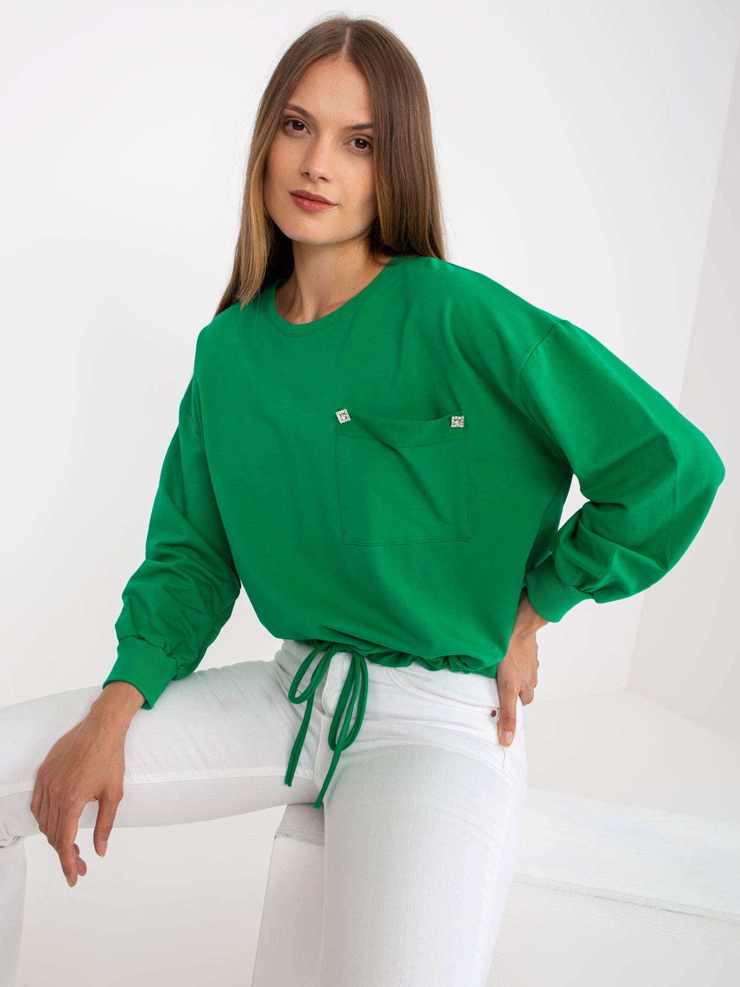 Hurt Zielona bluza bez kaptura z kieszenią RUE PARIS