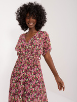 Wholesale Black-Pink Long Women's Dress with Floral Patterns.