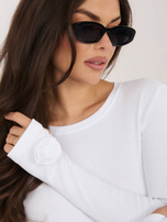 Biała damska bluzka z ozdobnymi różami RUE PARIS 