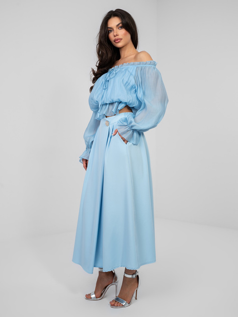 Pastelowa niebieska elegancka spódnica midi