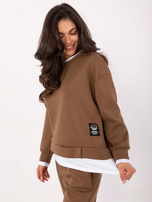 Camelowy damski komplet z białą wstawką RUE PARIS 